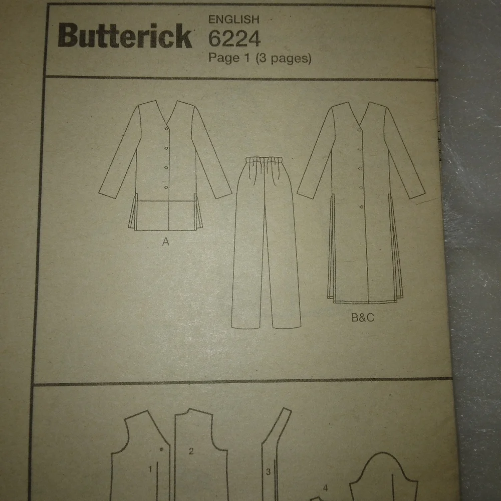 BUTTERICK 6224 Fast & Easy Woman's Tunic, duster, and pants Size 22W-24W-26W